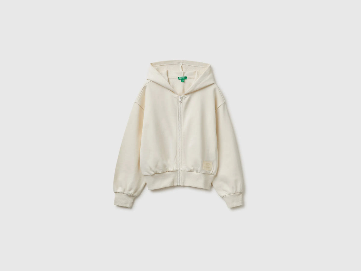 Benetton Creamy White Girls 100% Cotton Hoodie SKU: 38O3C506C_0R2 Image 01
