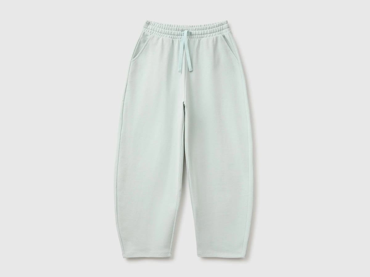 Benetton Light Green Girls Barrel-Fit Joggers in Fleece SKU: 38O3CF076_00M Image 01