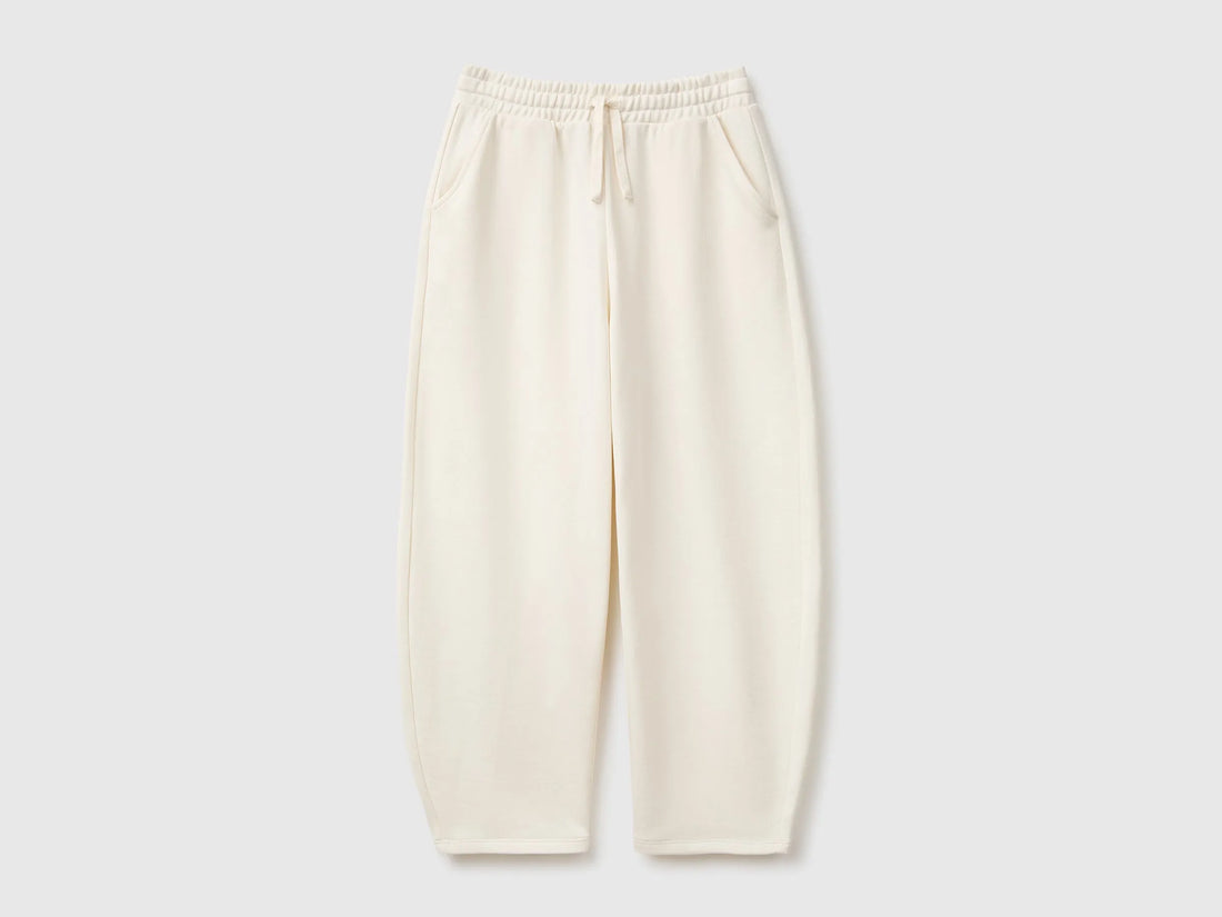 Benetton Creamy White Girls Barrel-Fit Joggers in Fleece SKU: 38O3CF076_0R2 Image 01