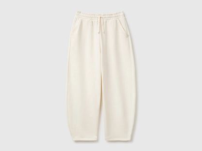 Benetton Creamy White Girls Barrel-Fit Joggers in Fleece SKU: 38O3CF076_0R2 Image 01