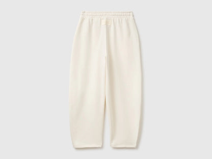 Benetton Creamy White Girls Barrel-Fit Joggers in Fleece SKU: 38O3CF076_0R2 Image 02