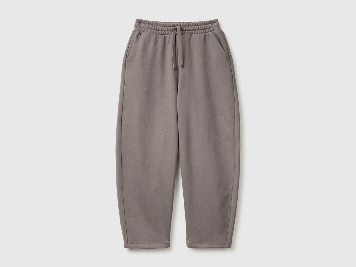Benetton Gray Girls Barrel-Fit Joggers in Fleece SKU: 38O3CF076_39R Image 01