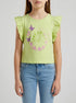 Benetton Lime Girls Cropped T-Shirt with Print and Embroidery SKU: 38V4G10MU_0M4 Image 00