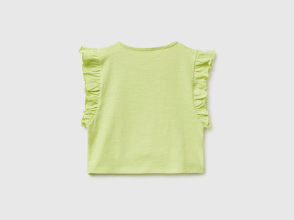 Benetton Lime Girls Cropped T-Shirt with Print and Embroidery SKU: 38V4G10MU_0M4 Image 02