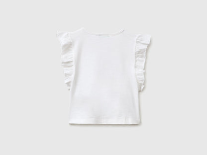 Benetton White Girls Cropped T-Shirt with Print and Embroidery SKU: 38V4G10MU_101 Image 02
