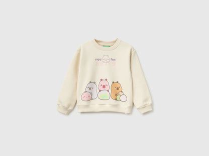 Benetton Creamy White Girls Capyfun Capybara Crewneck Sweatshirt SKU: 392VG10NR_00V Image 01