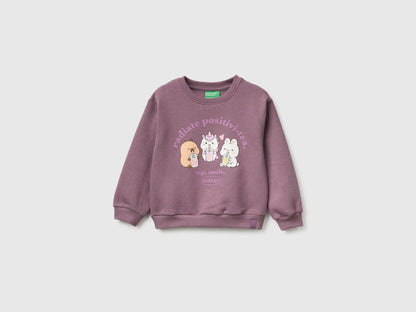 Benetton Plum Girls Capyfun Capybara Crewneck Sweatshirt SKU: 392VG10NR_048 Image 01