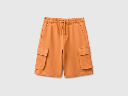 Benetton Orange Boys Fleece Bermuda Shorts with Pockets SKU: 39DJC902N_0D1 Image 01