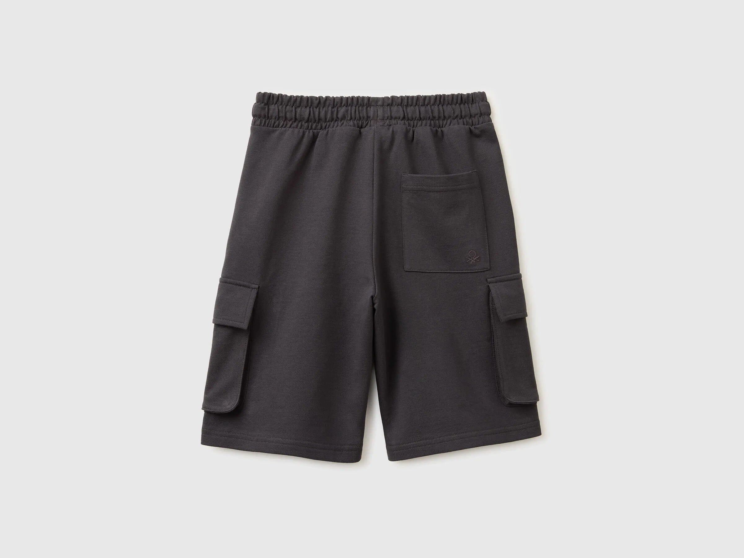 Benetton Dark Gray Boys Fleece Bermuda Shorts with Pockets SKU: 39DJC902N_19E Image 02