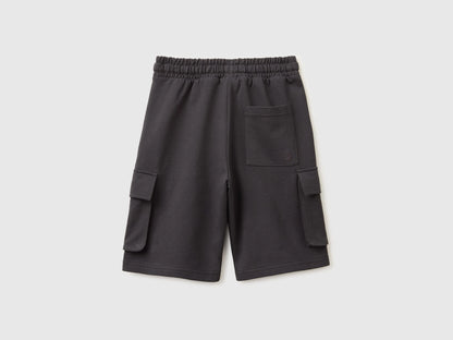 Benetton Dark Gray Boys Fleece Bermuda Shorts with Pockets SKU: 39DJC902N_19E Image 02