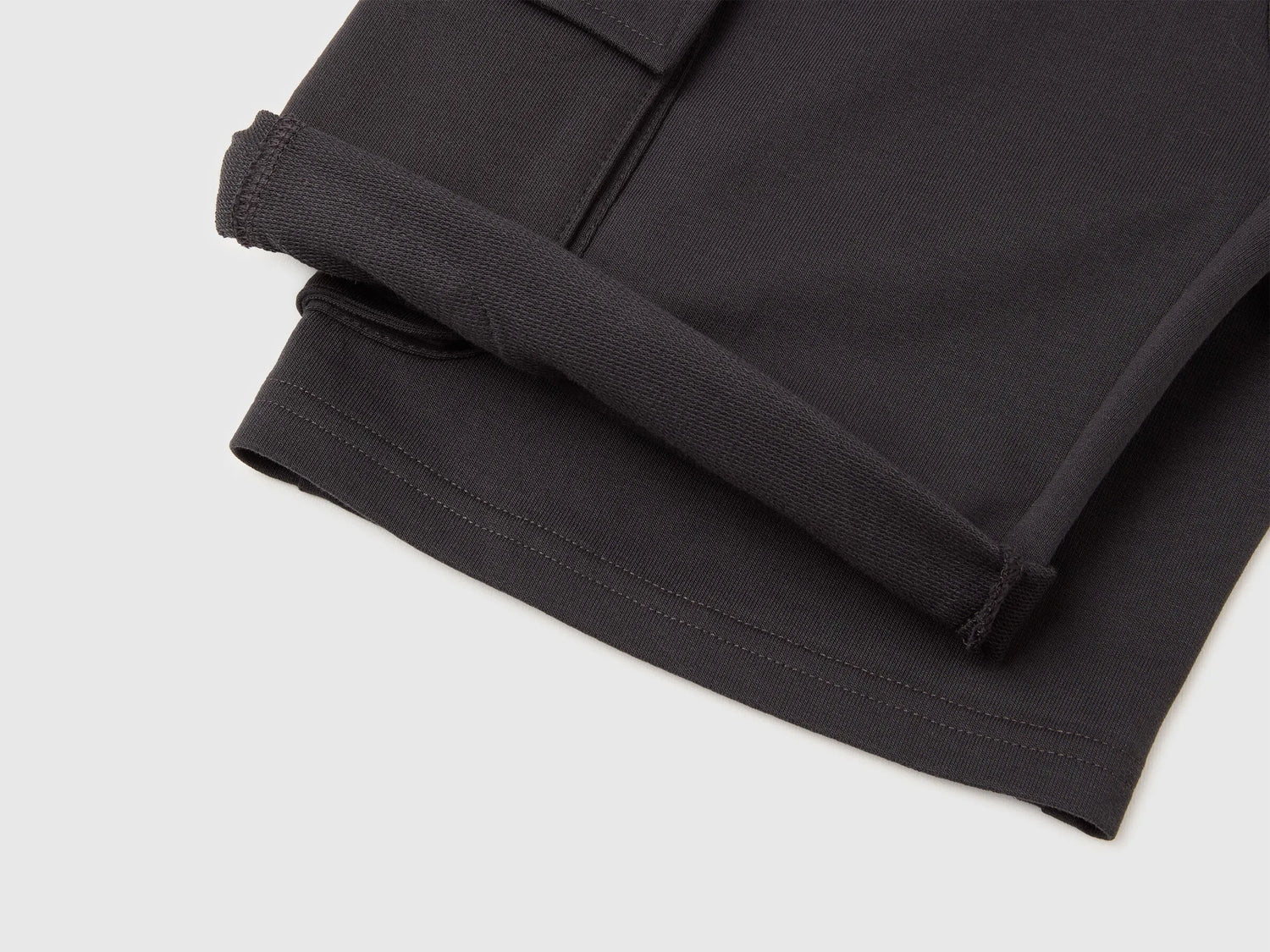Benetton Dark Gray Boys Fleece Bermuda Shorts with Pockets SKU: 39DJC902N_19E Image 03