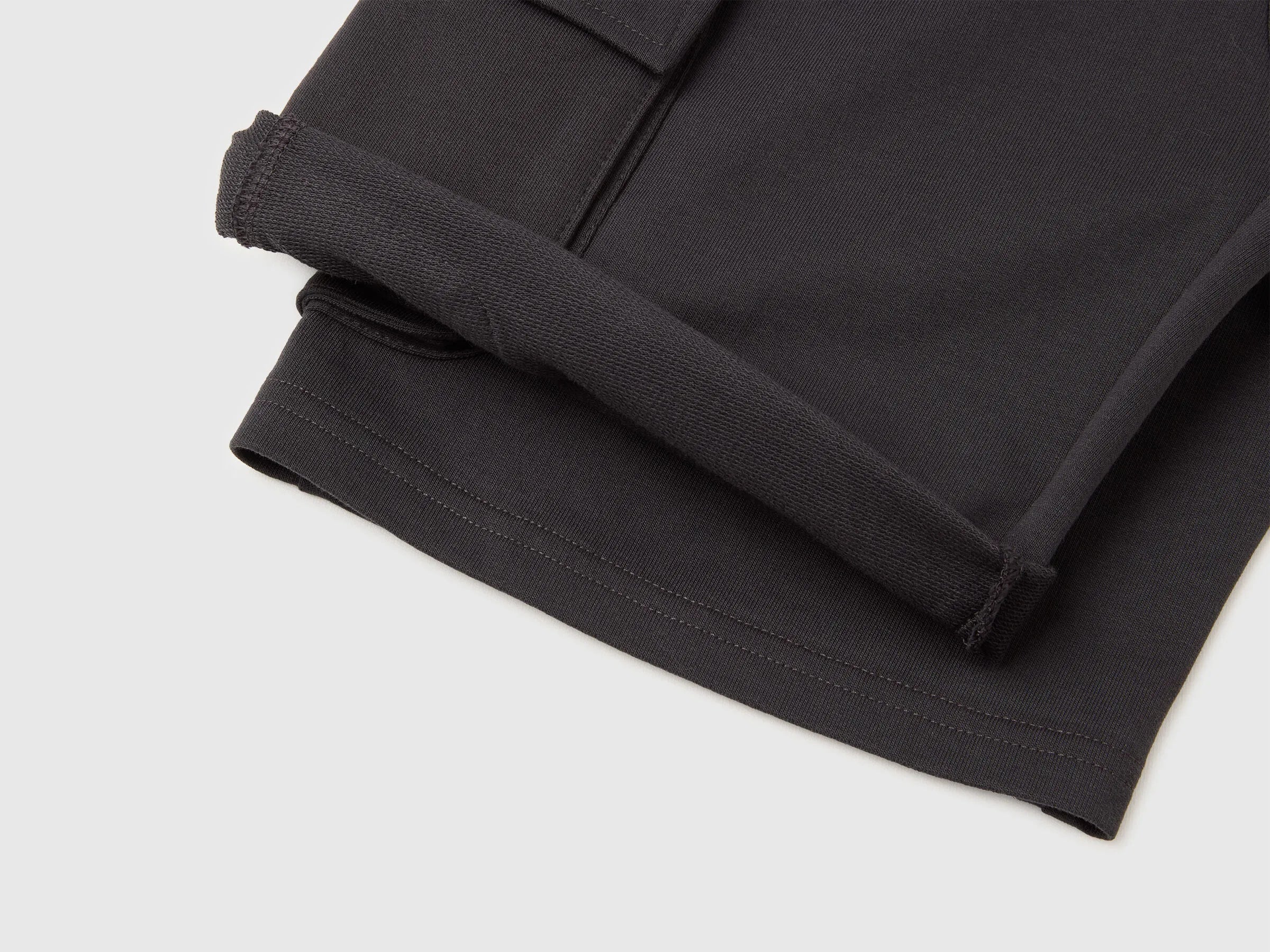 Benetton Dark Gray Boys Fleece Bermuda Shorts with Pockets SKU: 39DJC902N_19E Image 03