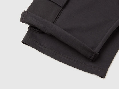 Benetton Dark Gray Boys Fleece Bermuda Shorts with Pockets SKU: 39DJC902N_19E Image 03