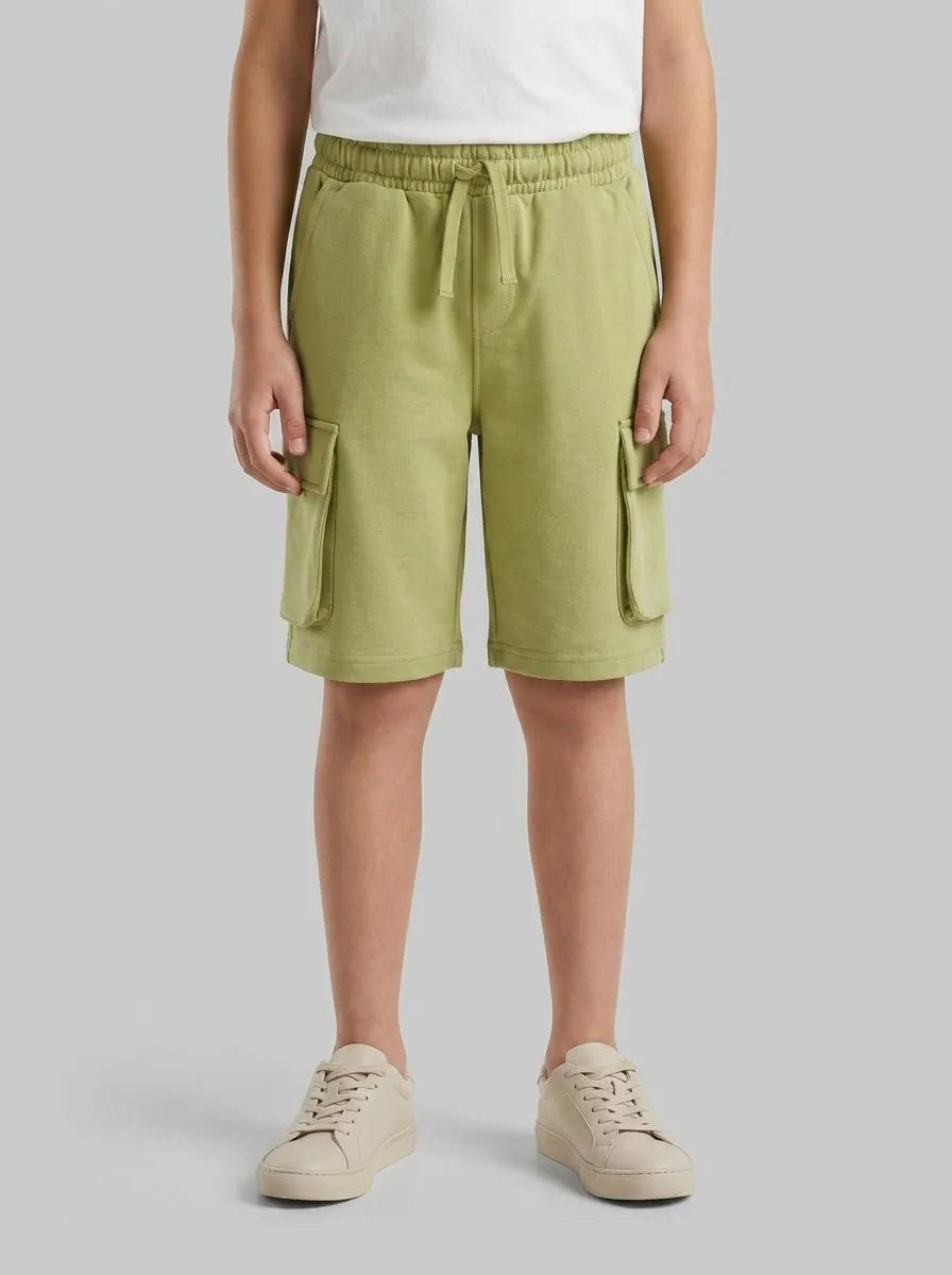 Benetton Military Green Boys Fleece Bermuda Shorts with Pockets SKU: 39DJC902N_1Q1 Image 00