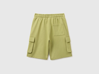 Benetton Military Green Boys Fleece Bermuda Shorts with Pockets SKU: 39DJC902N_1Q1 Image 02