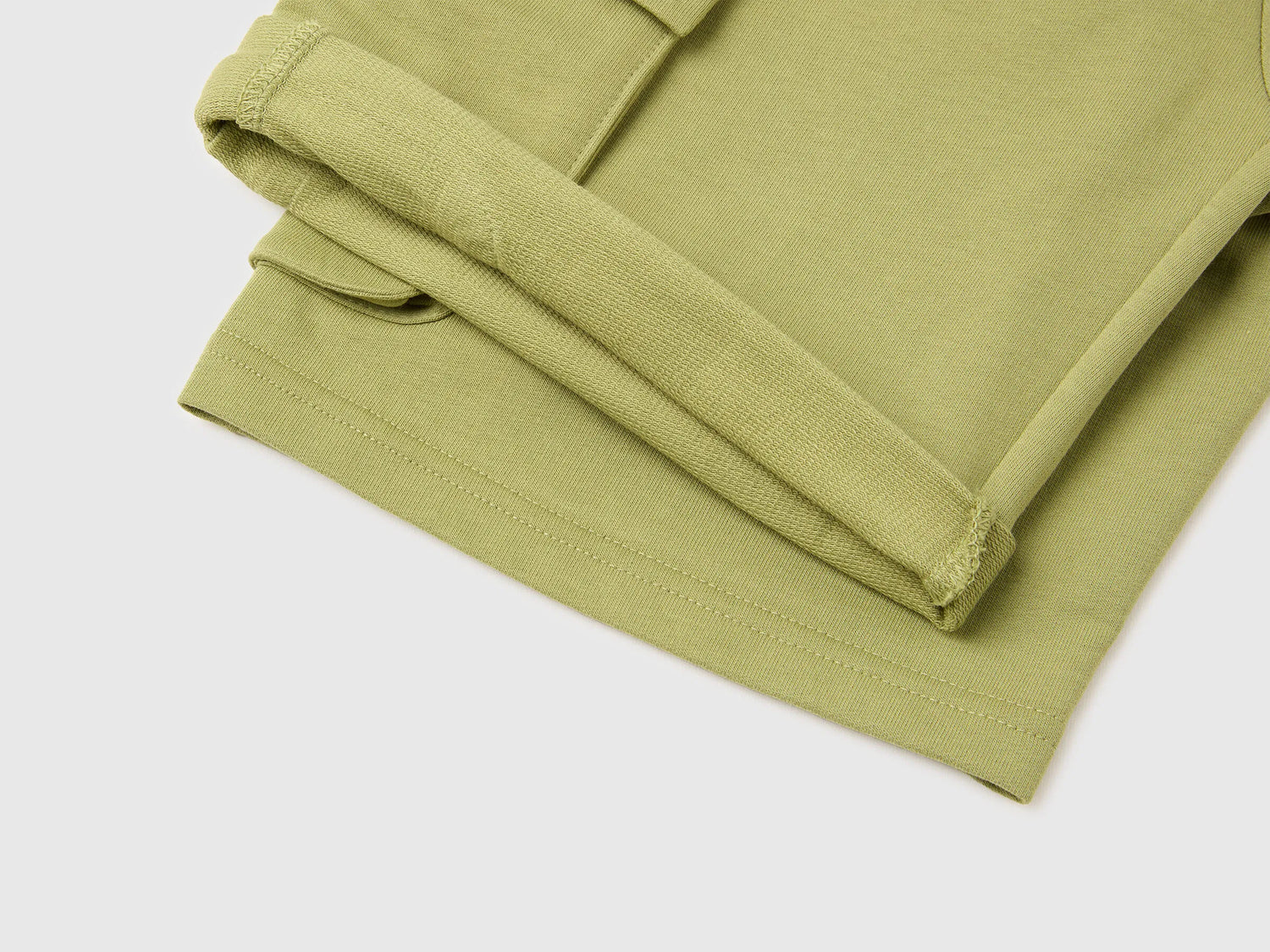 Benetton Military Green Boys Fleece Bermuda Shorts with Pockets SKU: 39DJC902N_1Q1 Image 03