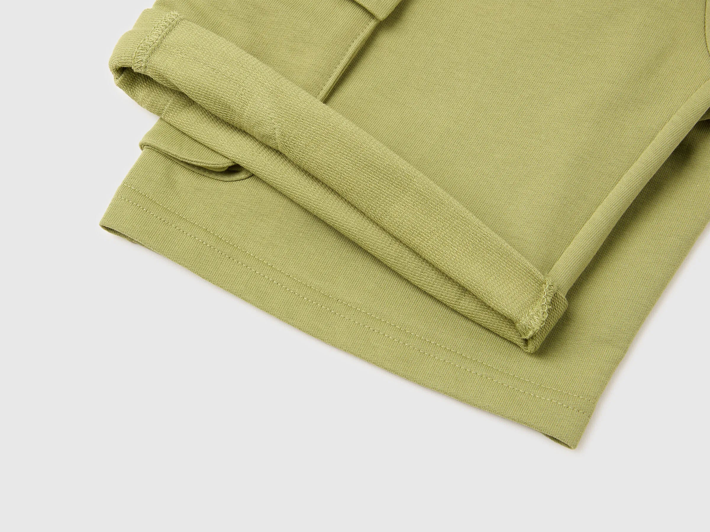 Benetton Military Green Boys Fleece Bermuda Shorts with Pockets SKU: 39DJC902N_1Q1 Image 03
