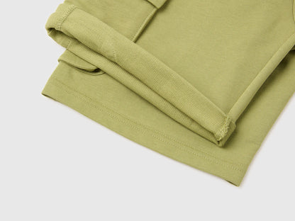 Benetton Military Green Boys Fleece Bermuda Shorts with Pockets SKU: 39DJC902N_1Q1 Image 03