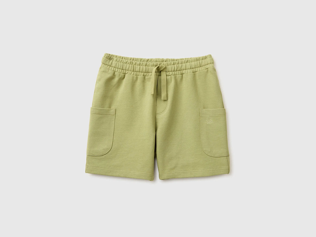 Benetton Military Green Boys Cargo Bermuda Shorts with Drawstring SKU: 39DJG901C_1Q1 Image 01