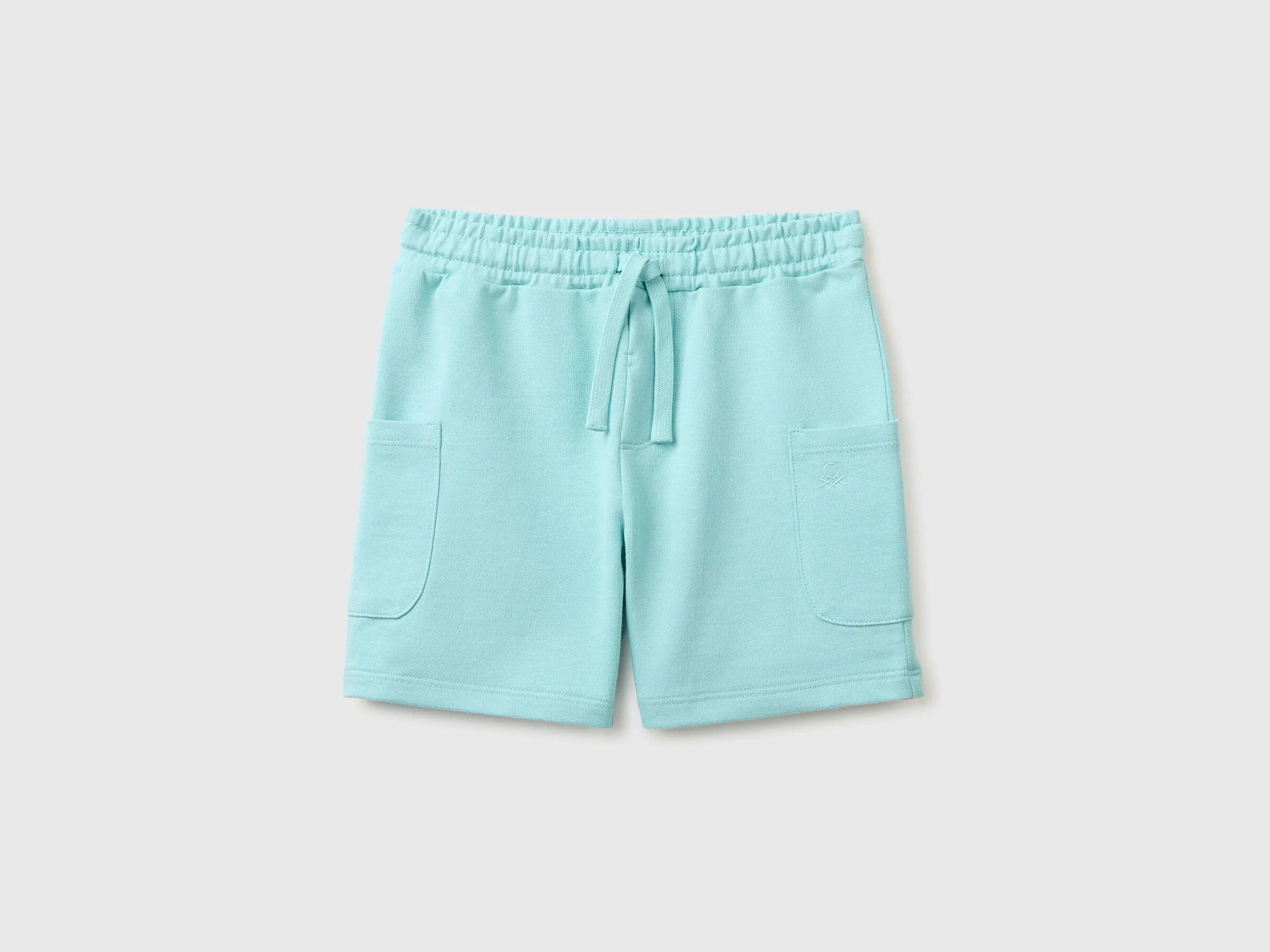Benetton Aqua Boys Cargo Bermuda Shorts with Drawstring SKU: 39DJG901C_3L7 Image 01