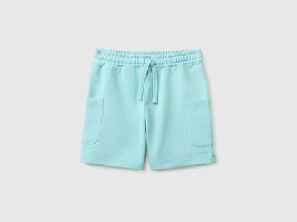 Benetton Aqua Boys Cargo Bermuda Shorts with Drawstring SKU: 39DJG901C_3L7 Image 01