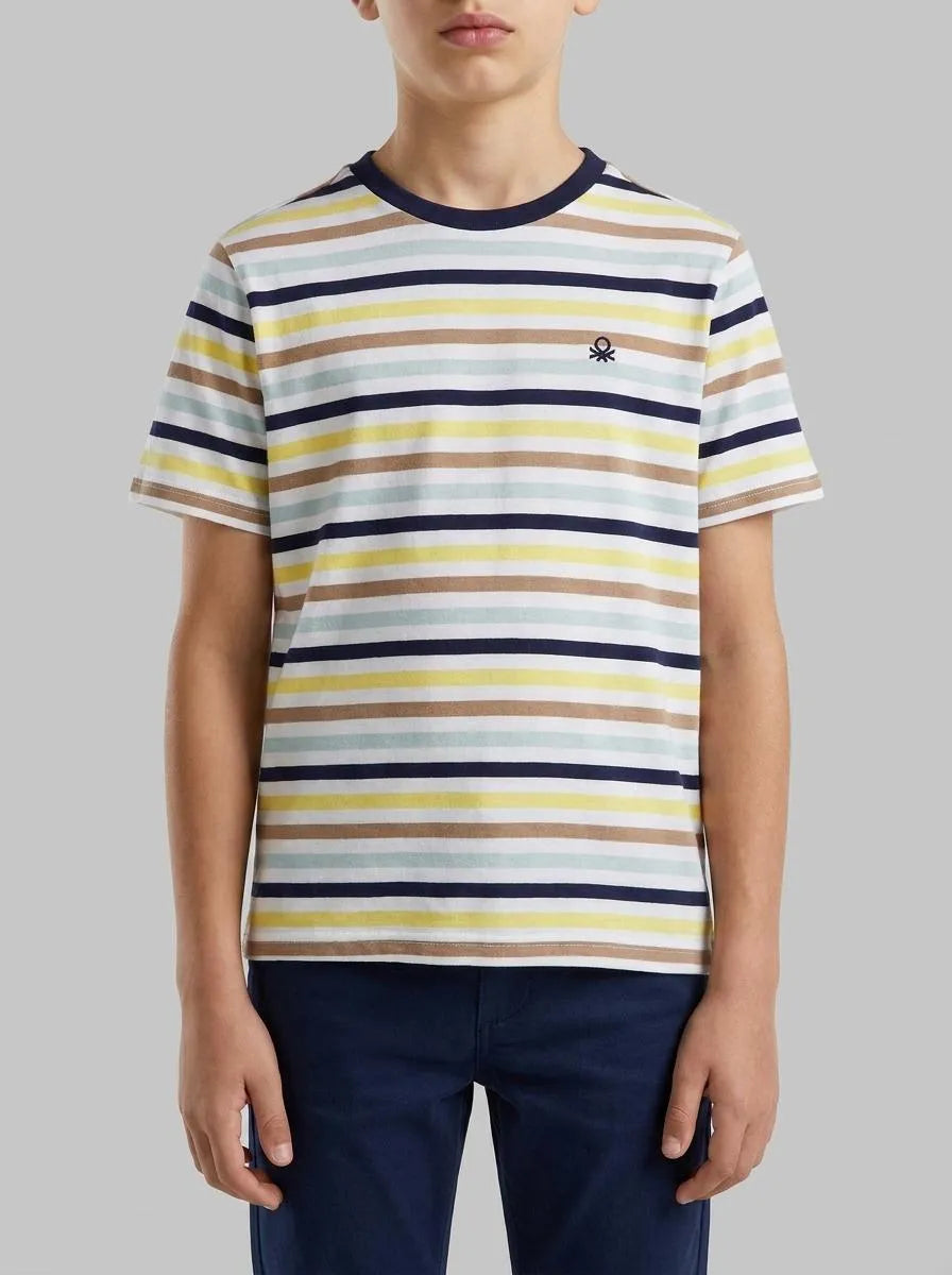 Benetton Yellow Boys Striped T-Shirt SKU: 39IAC10S8_905 Image 00