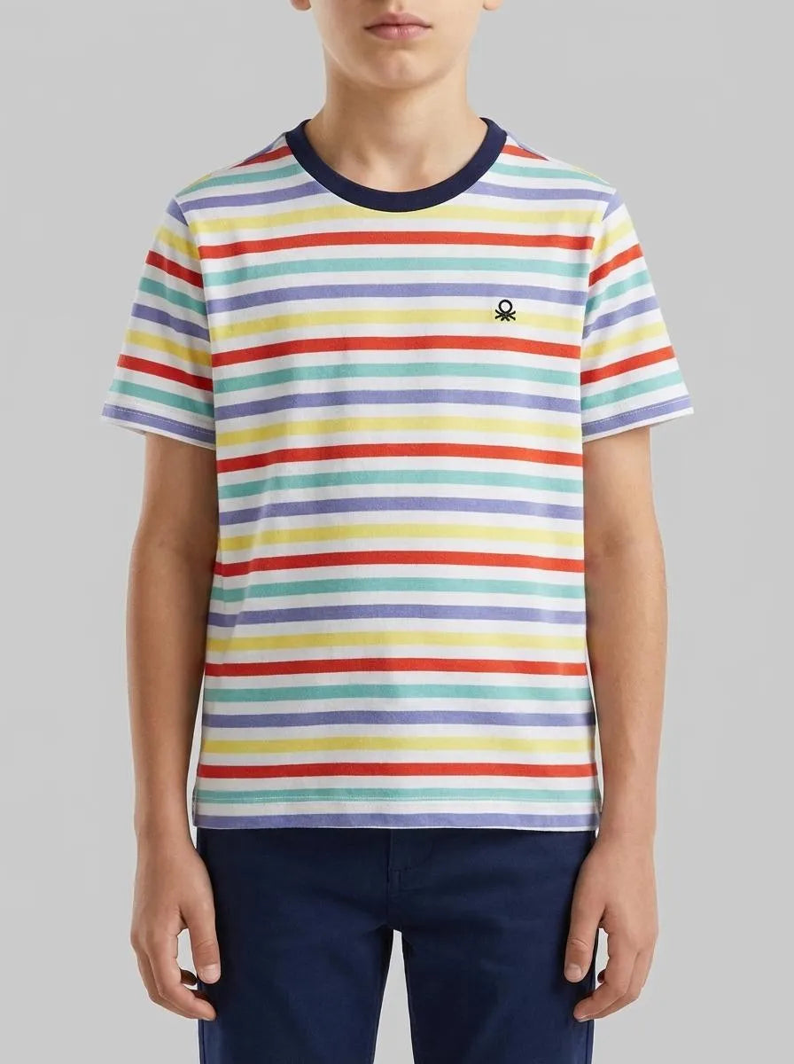 Benetton Sky Blue Boys Striped T-Shirt SKU: 39IAC10S8_906 Image 00