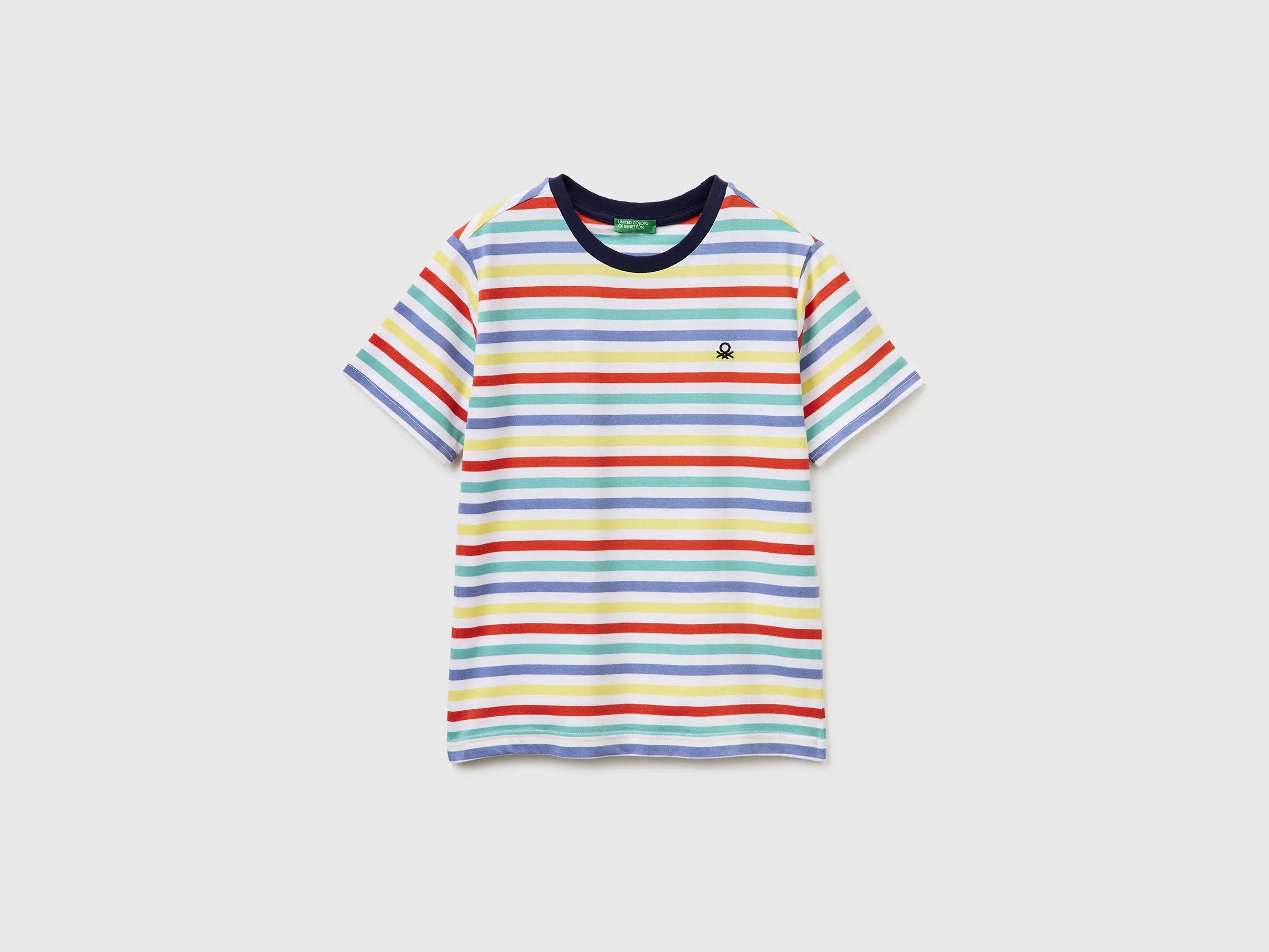 Benetton Sky Blue Boys Striped T-Shirt SKU: 39IAC10S8_906 Image 01