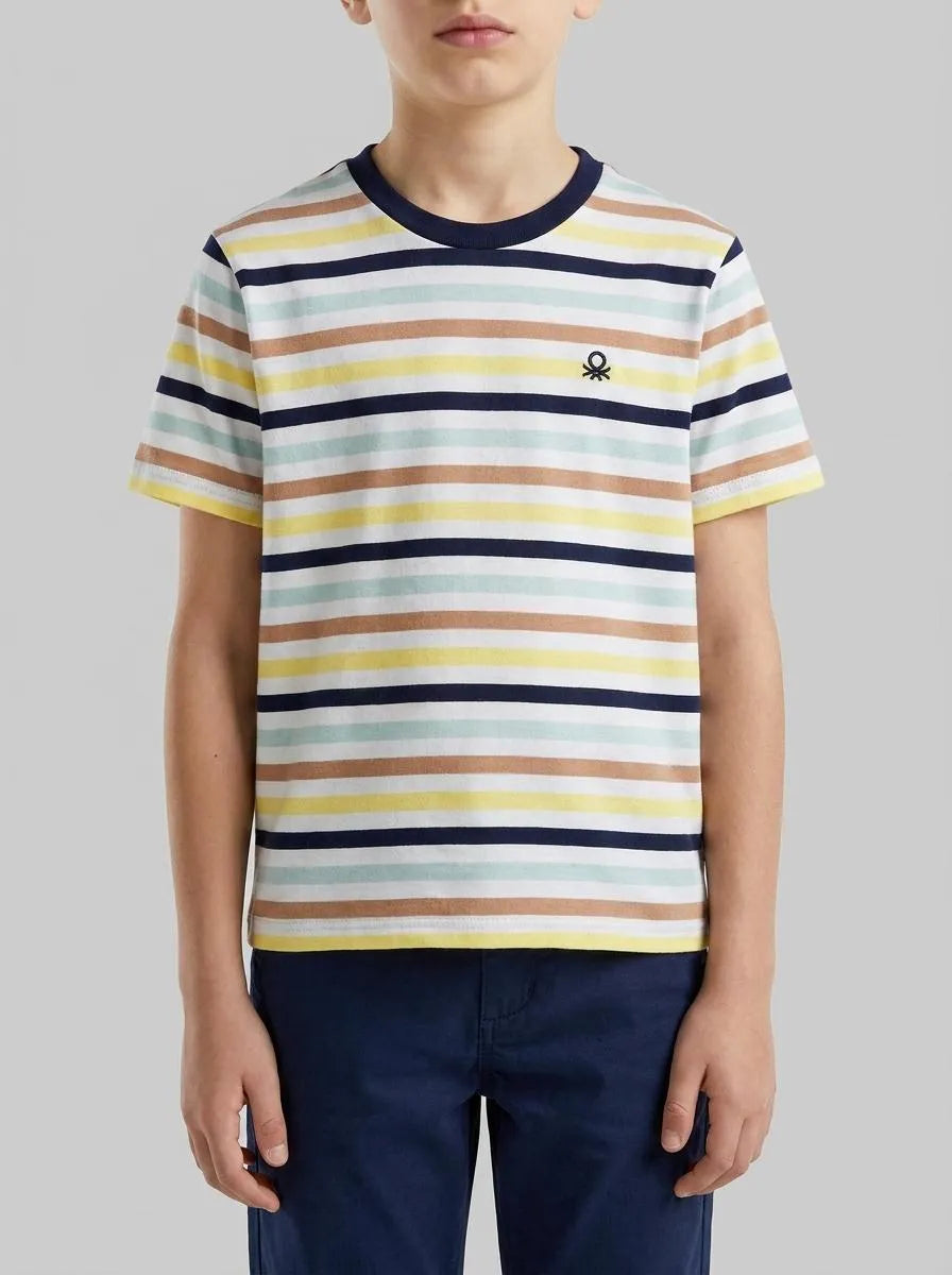 Benetton Yellow Boys Striped Short-Sleeved T-Shirt SKU: 39IAG10LL_905 Image 00