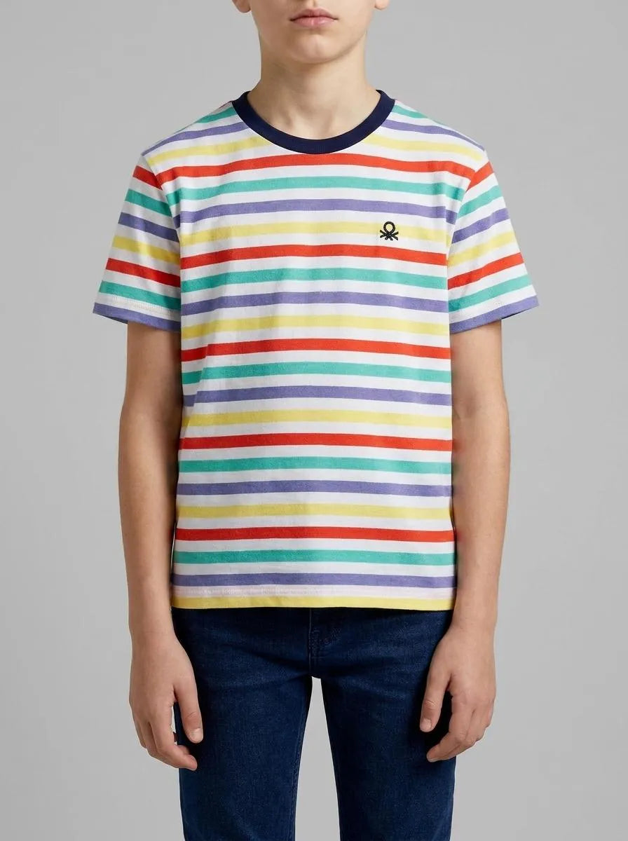 Benetton Air Force Blue Boys Striped Short-Sleeved T-Shirt SKU: 39IAG10LL_906 Image 00