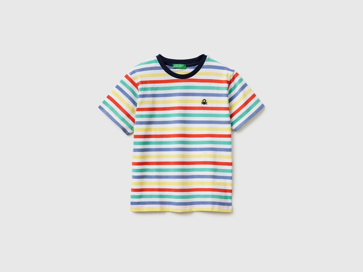 Benetton Air Force Blue Boys Striped Short-Sleeved T-Shirt SKU: 39IAG10LL_906 Image 01
