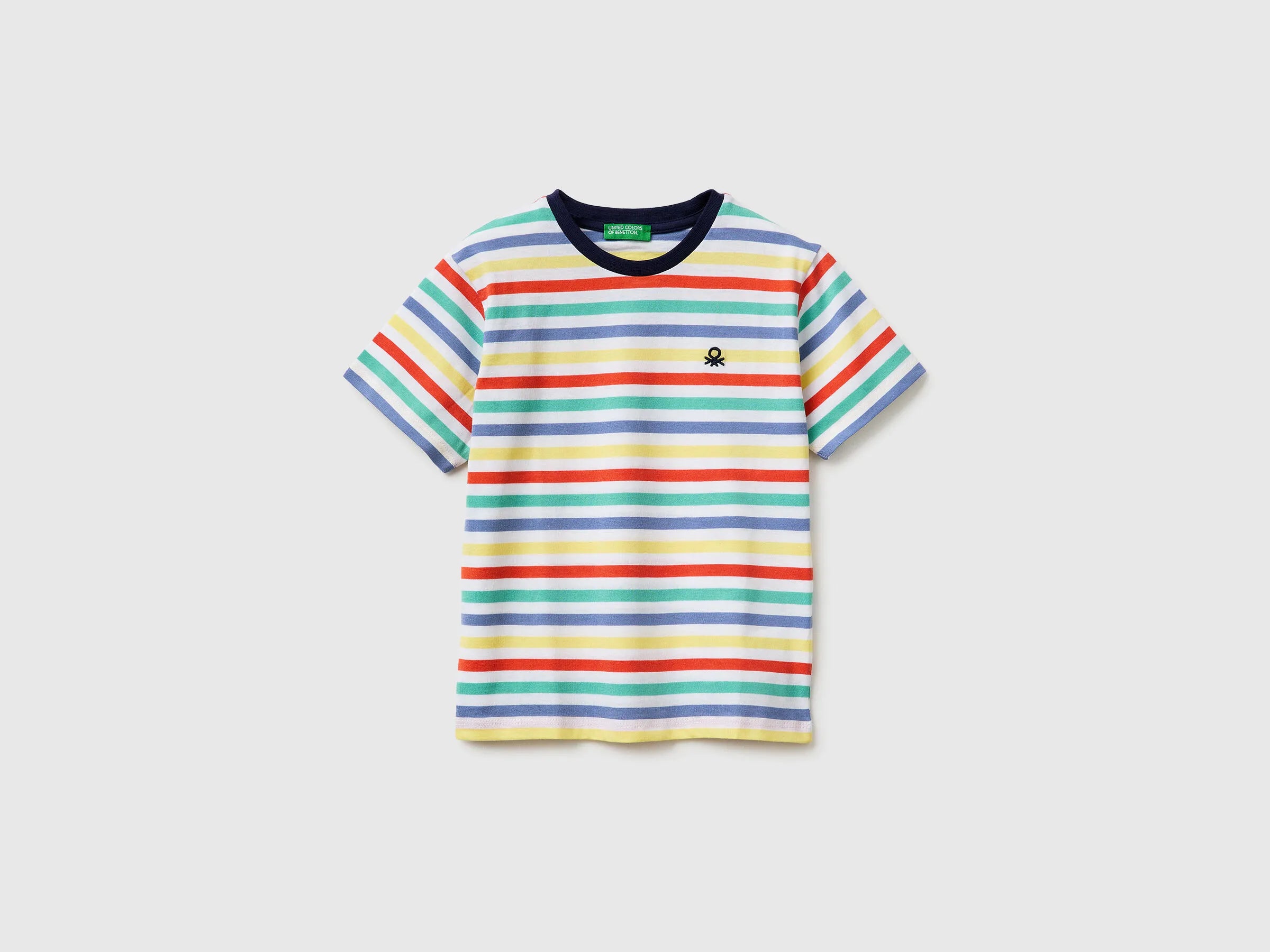 Benetton Air Force Blue Boys Striped Short-Sleeved T-Shirt SKU: 39IAG10LL_906 Image 01