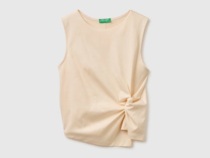 Benetton Creamy White Women Top with Knot SKU: 39JSDH01G_25E Image 01