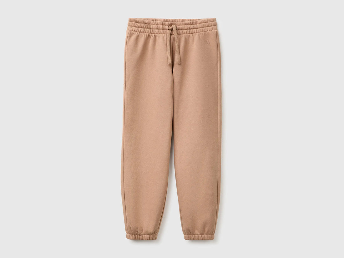 Benetton Brown Girls Fleece Joggers with Drawstring SKU: 39M2CF05I_225 Image 01
