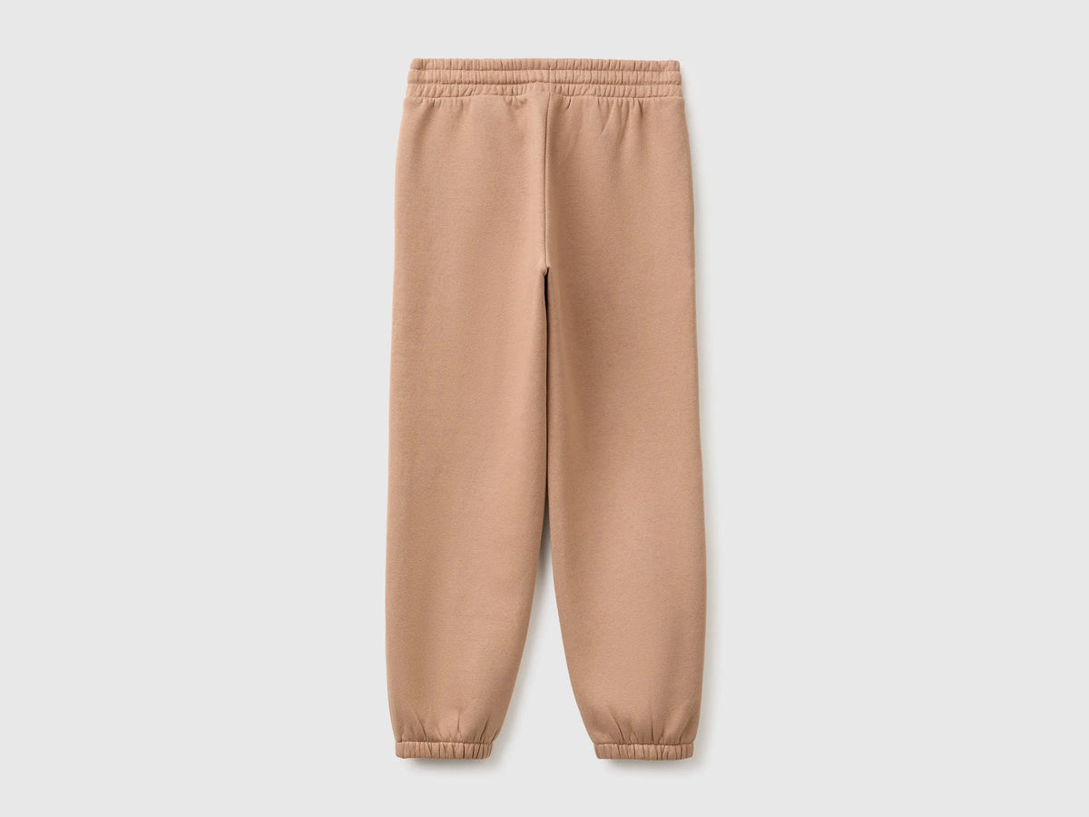 Benetton Brown Girls Fleece Joggers with Drawstring SKU: 39M2CF05I_225 Image 02