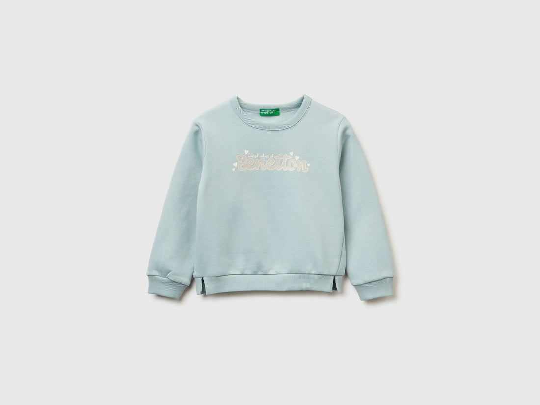 Benetton Aqua Girls Pullover Sweatshirt with Glittery Print SKU: 39M2G10KY_17H Image 01