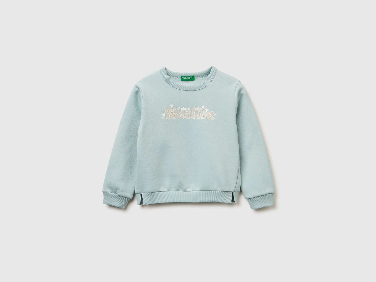 Benetton Aqua Girls Pullover Sweatshirt with Glittery Print SKU: 39M2G10KY_17H Image 01