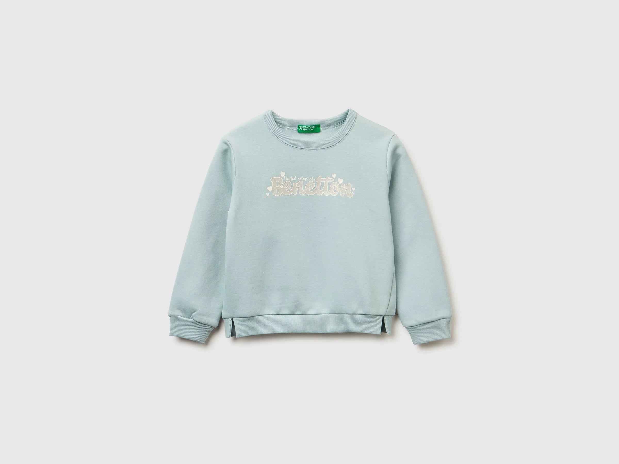 Benetton Aqua Girls Pullover Sweatshirt with Glittery Print SKU: 39M2G10KY_17H Image 01