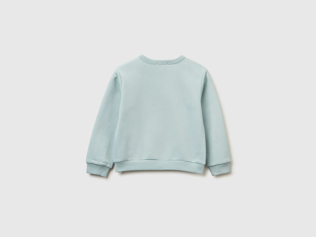Benetton Aqua Girls Pullover Sweatshirt with Glittery Print SKU: 39M2G10KY_17H Image 02