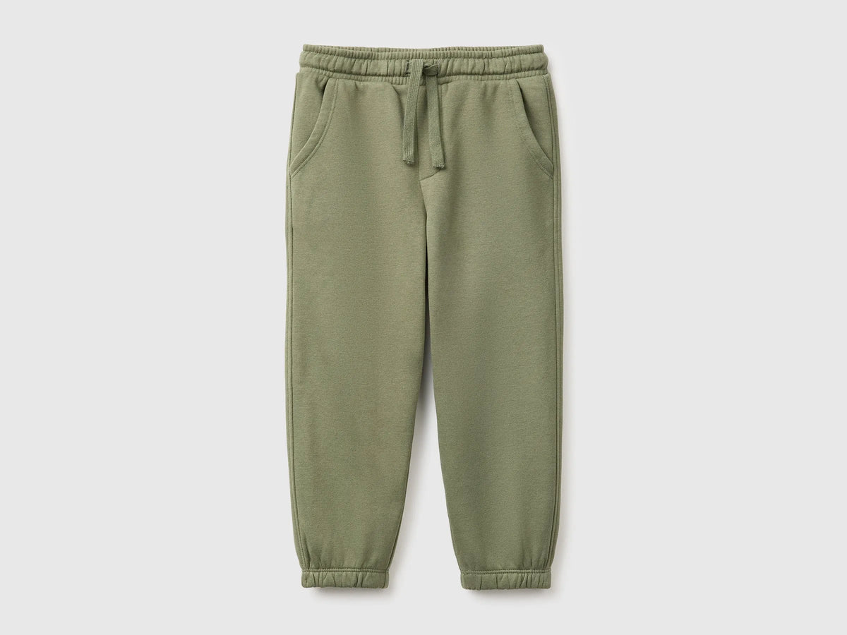 Benetton Military Green Boys Joggers in Warm Fleece SKU: 39M2GF05O_07N Image 01