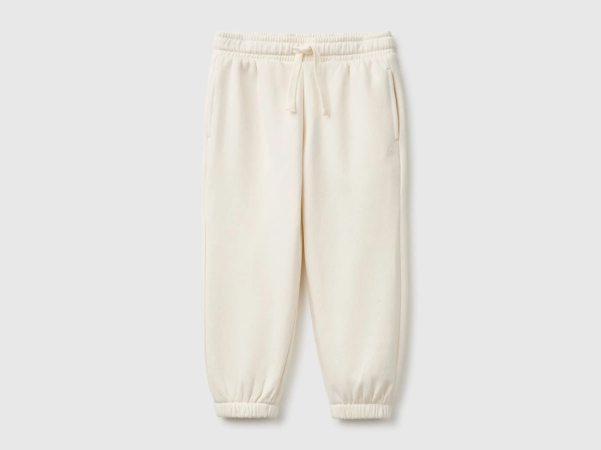Benetton Creamy White Girls Joggers in Warm Fleece SKU: 39M2GF05P_0R2 Image 01