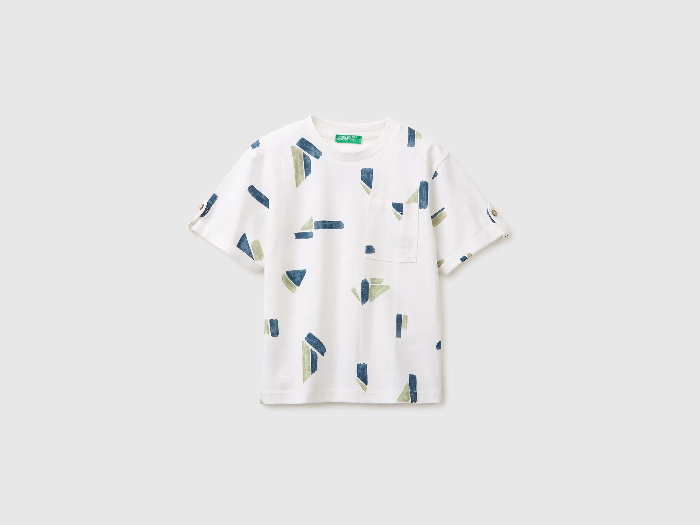 Benetton White Boys Printed Linen Blend T-Shirt SKU: 39TPG10MT_67R Image 01