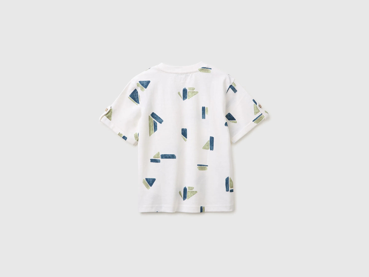 Benetton White Boys Printed Linen Blend T-Shirt SKU: 39TPG10MT_67R Image 02