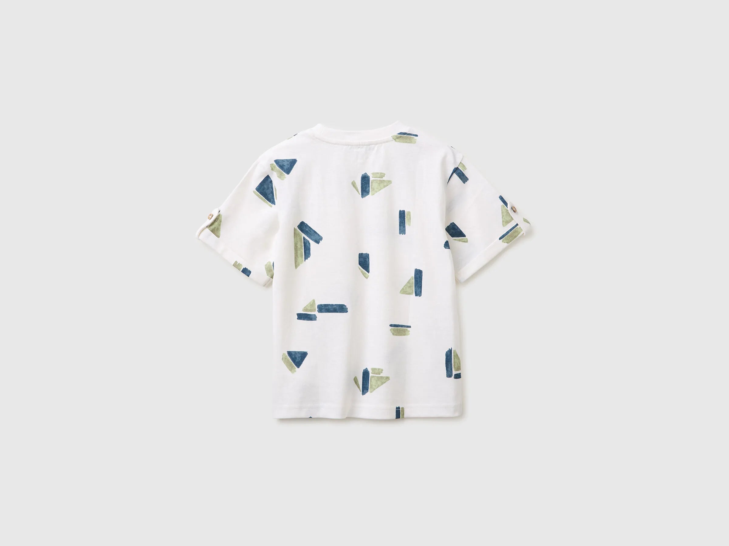 Benetton White Boys Printed Linen Blend T-Shirt SKU: 39TPG10MT_67R Image 02