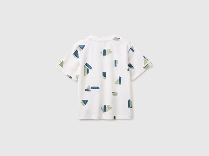 Benetton White Boys Printed Linen Blend T-Shirt SKU: 39TPG10MT_67R Image 02