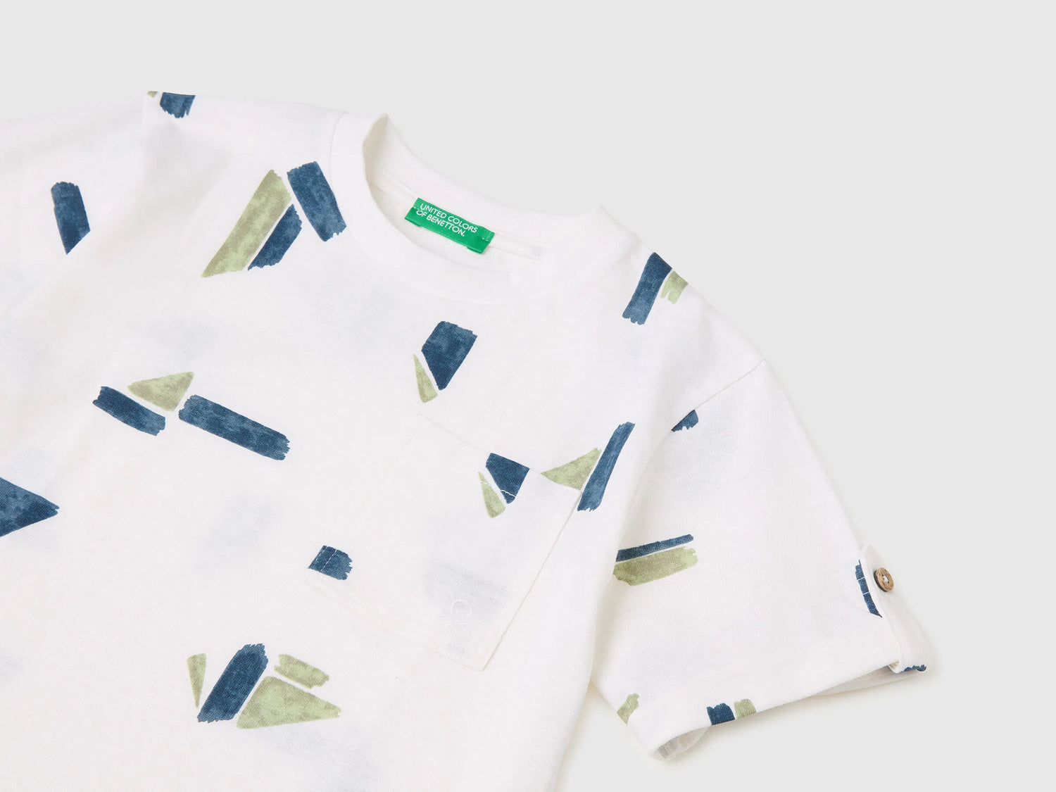 Benetton White Boys Printed Linen Blend T-Shirt SKU: 39TPG10MT_67R Image 03