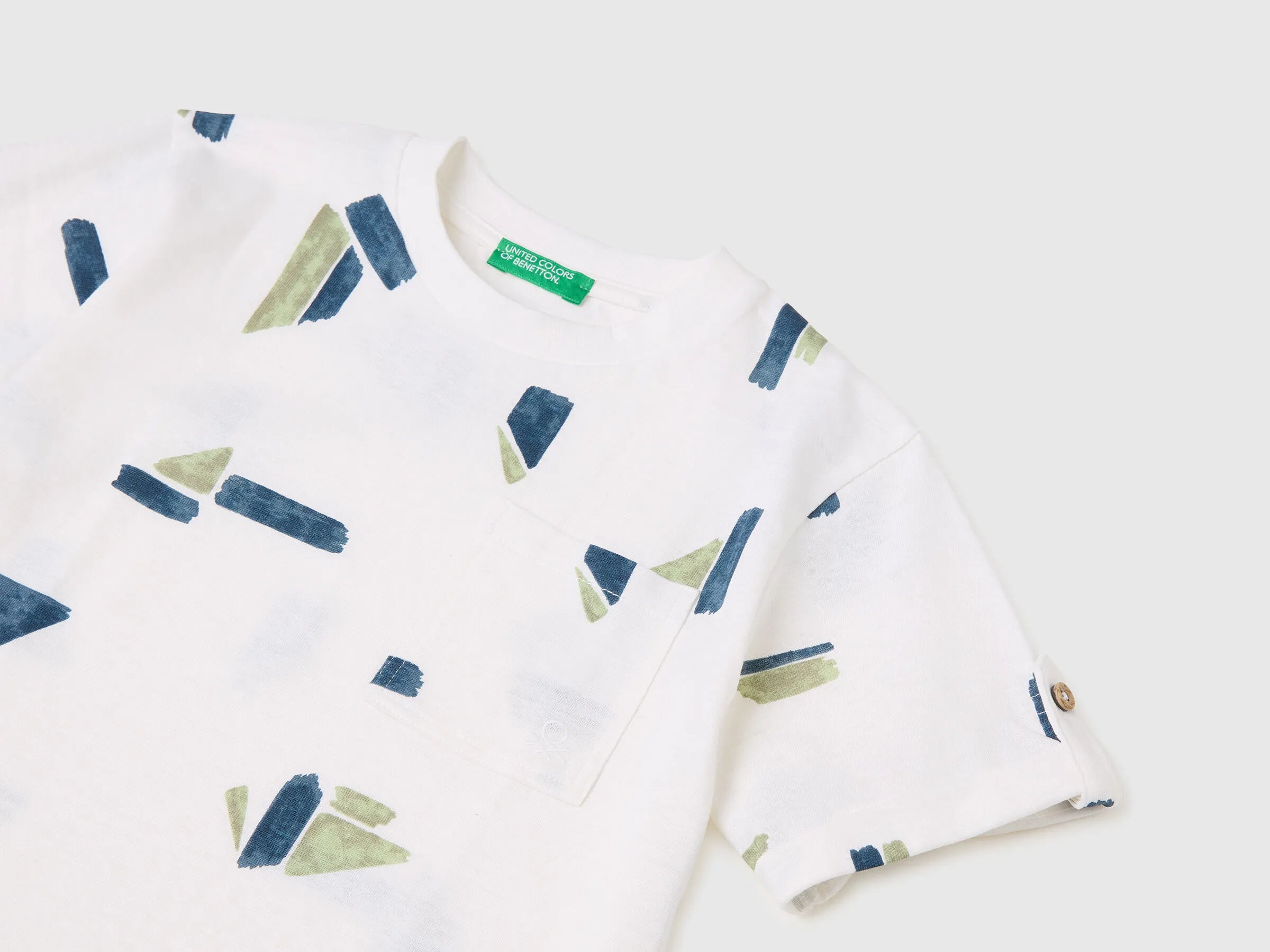 Benetton White Boys Printed Linen Blend T-Shirt SKU: 39TPG10MT_67R Image 03