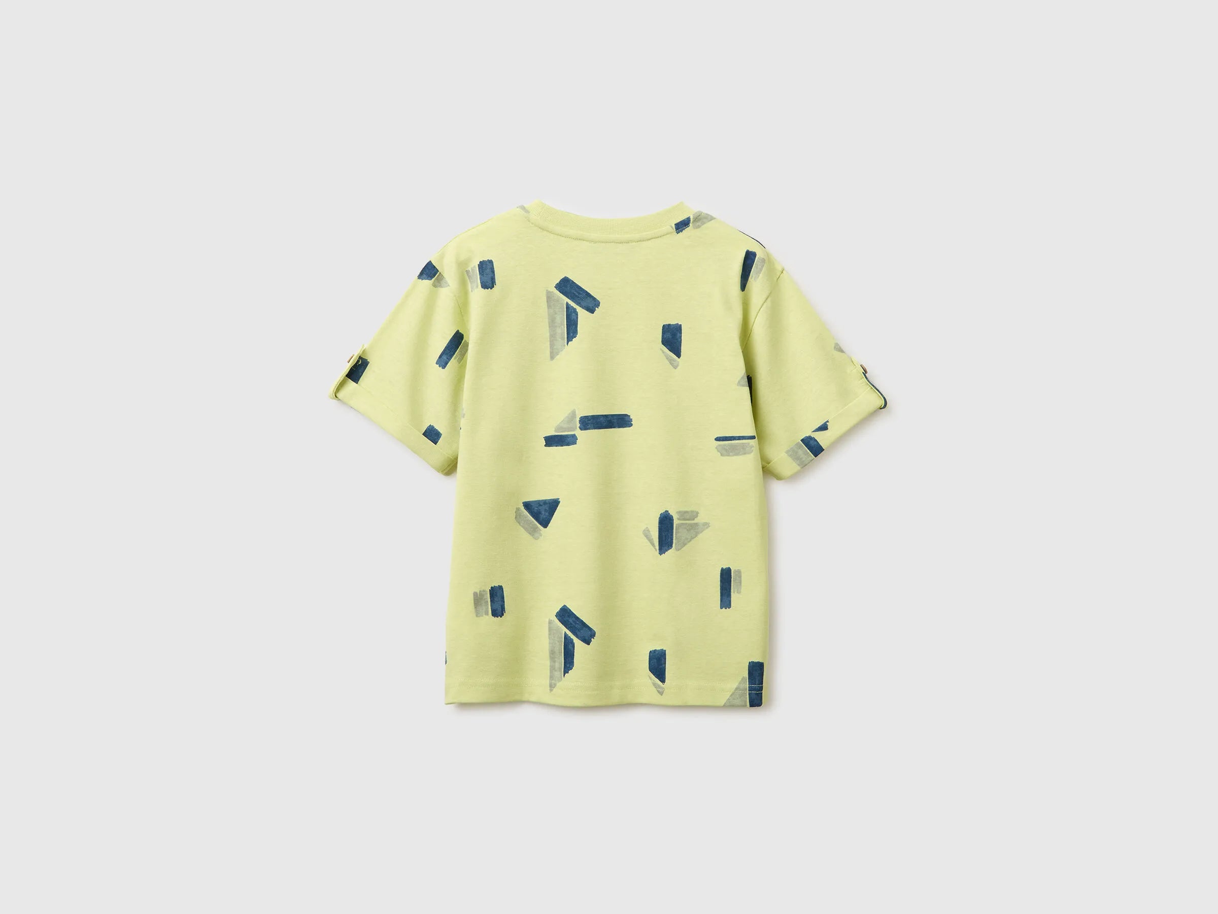 Benetton Lime Boys Printed Linen Blend T-Shirt SKU: 39TPG10MT_67T Image 02