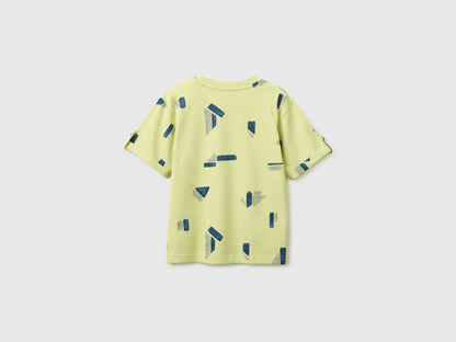 Benetton Lime Boys Printed Linen Blend T-Shirt SKU: 39TPG10MT_67T Image 02