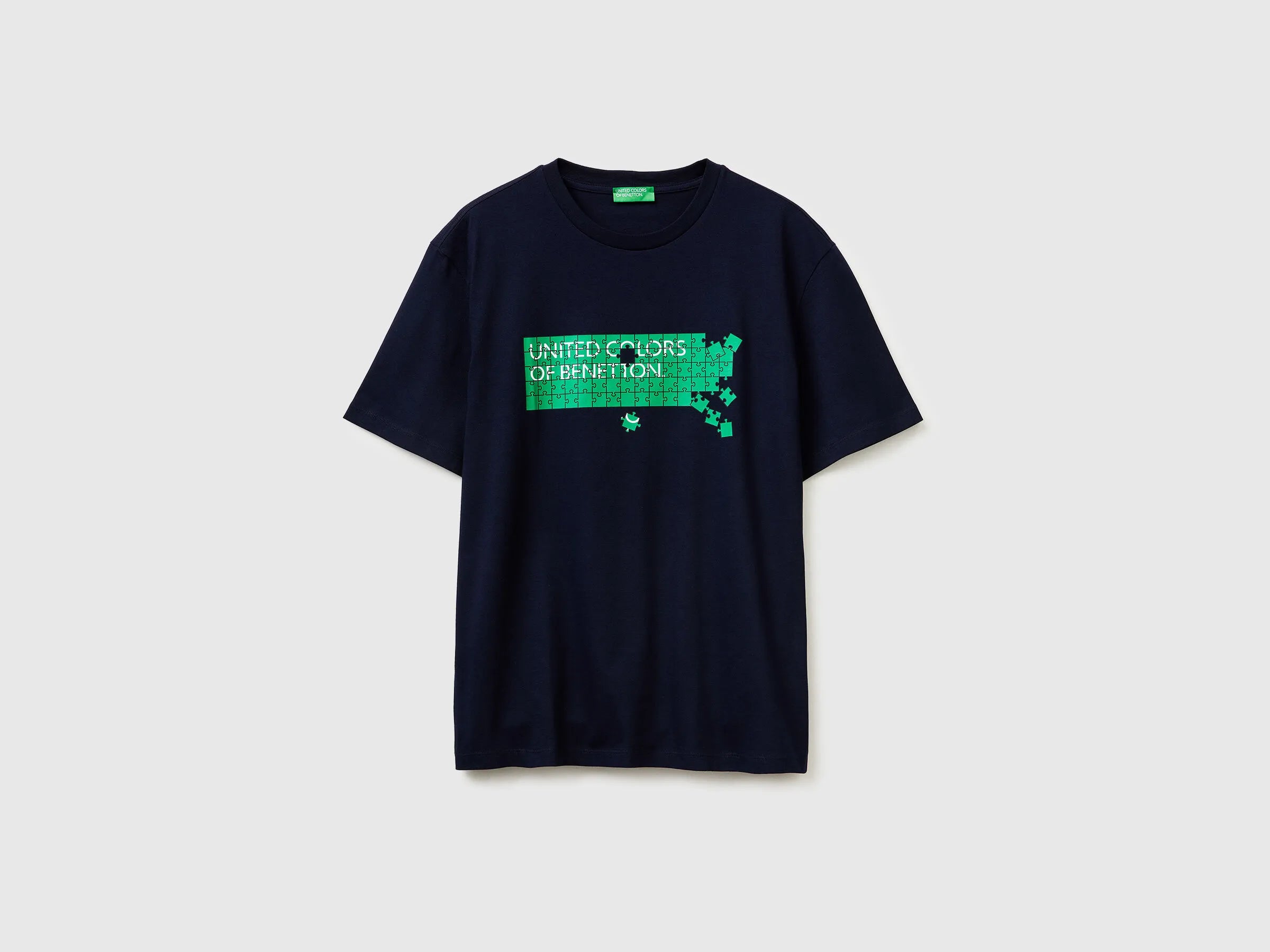 Benetton Dark Blue Men Cotton T-Shirt with Logo SKU: 39VFU1096_902 Image 01
